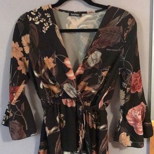 Boohoo Wrap Top with Bell Sleeves, Size M